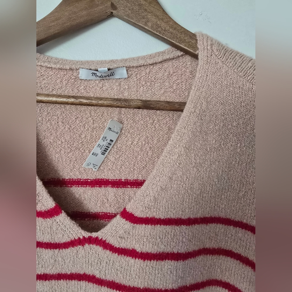 New Madewell Size XS Blush Pink Red Striped Cotton Blend Sweater - Picture 8 of 8